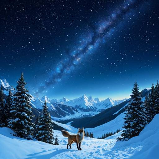 Playful Red Fox Under Starry Sky Playful Red Fox Under Starry Sky