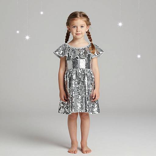 Little Girl in Silver Sequin Dress