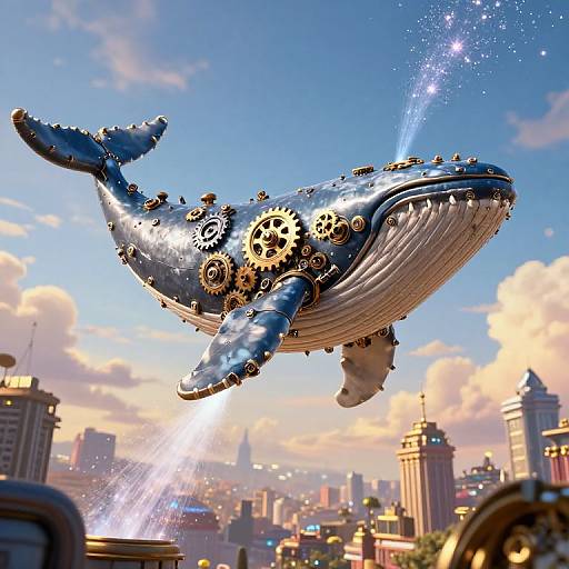 Steampunk Clockwork Whale in Sky