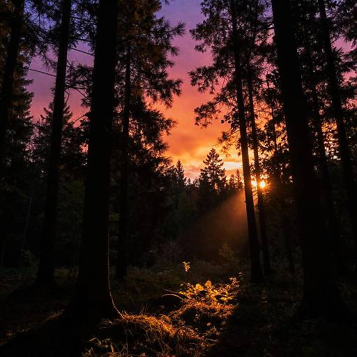 Twilight Majesty: Sun-Kissed Forest at Dusk