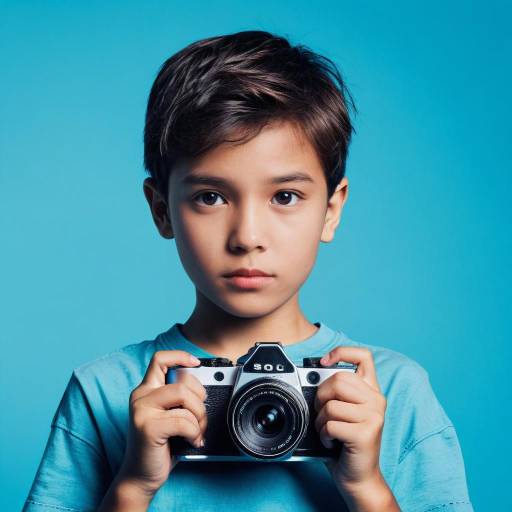 Boy in Blue Background with Camera