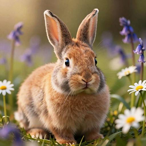 Hyperrealistic Baby Rabbit in Meadow