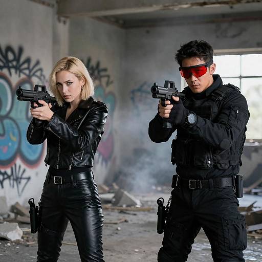 Intense Duo in Graffiti-Laden Ruins