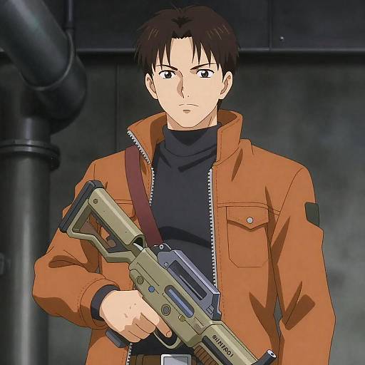 Determined Young Man with Futuristic Gun