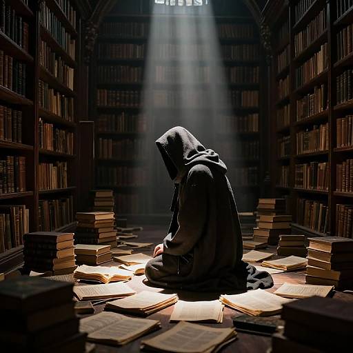 Mystical Figure in Ancient Library