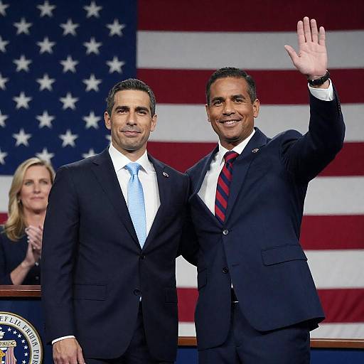 Men in Suits Celebrating at Podium