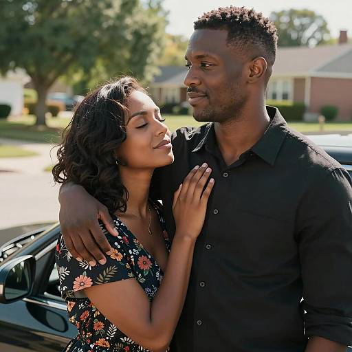 Black Couple Embracing Outdoors