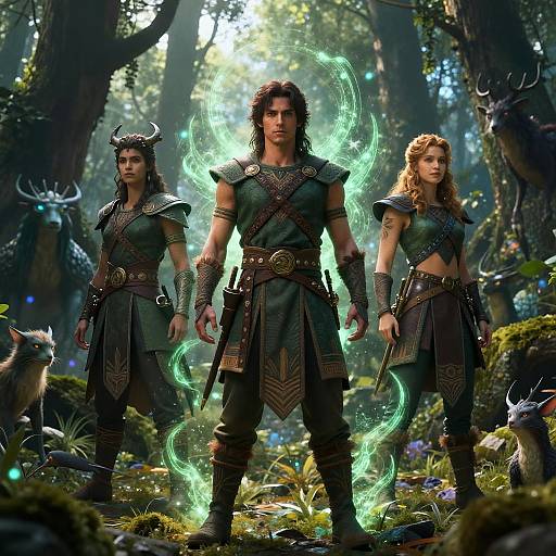 Heroic Green Warriors in Fantasy Forest