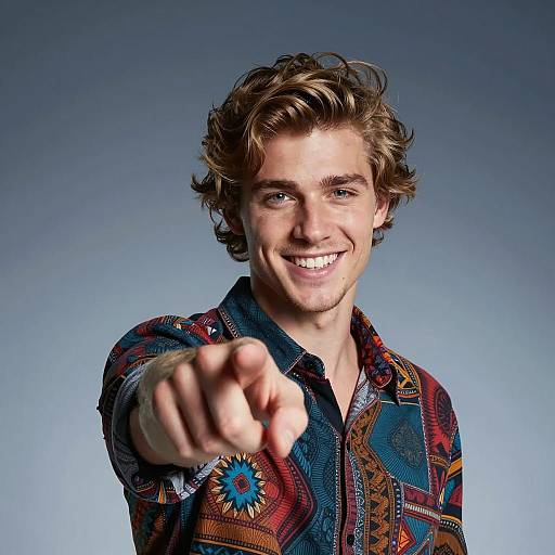 Charismatic Young Man in Colorful Shirt