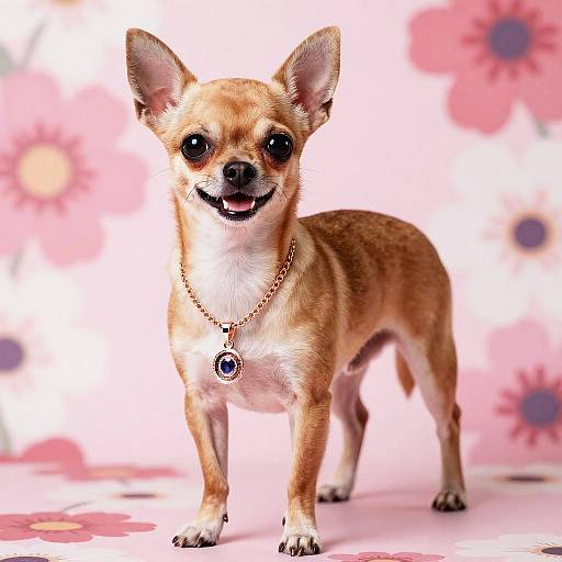 Chihuahua Portrait with Floral Backdrop