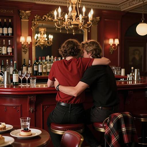 Romantic Embrace at Elegant Bar