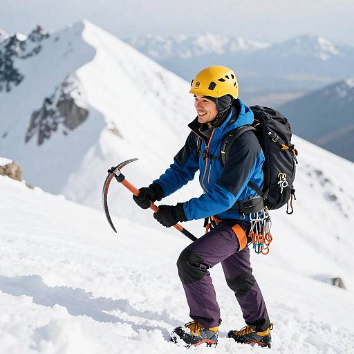 Joyful Male Climber Conquering Snowy Peaks