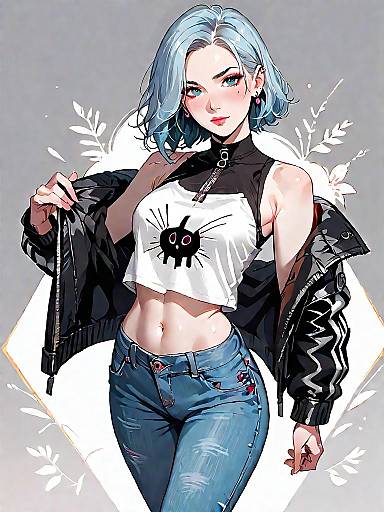 Stylish Streetwear Girl in Denim Look