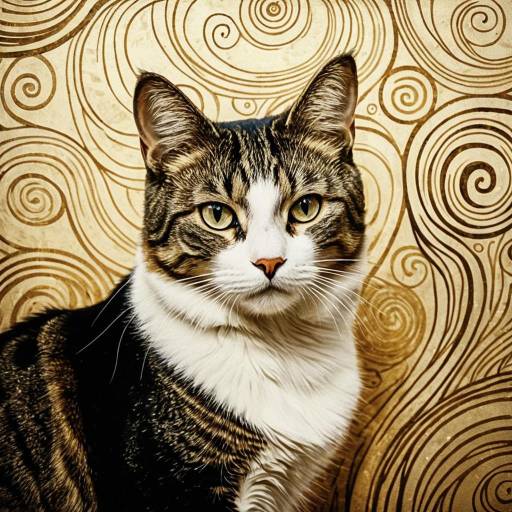 Vintage Klimt-Style Portrait of Elegant Cat