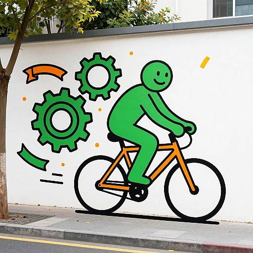 Haring-Style Joyful Bicycle Ride