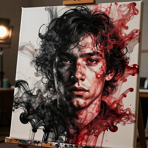 Cinematic Portrait in Black and Red Ink