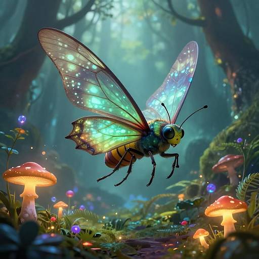 Bioluminescent Fantasy Insect in Mystical Forest