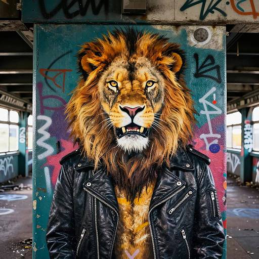 Fierce Lion in Leather Lowbrow Art