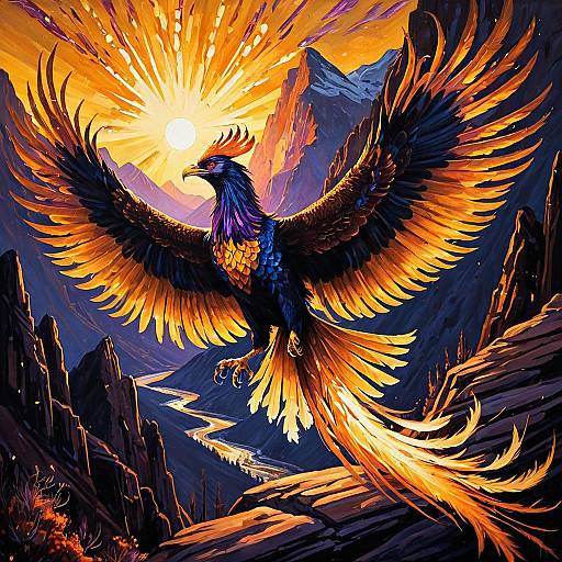 Graceful Phoenix in a Twilight Canyon
