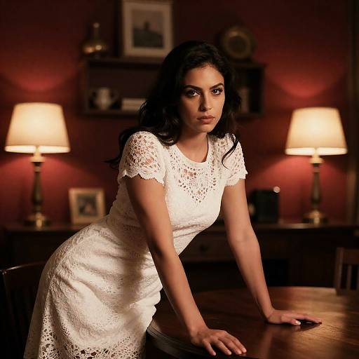 Elegant Woman in Dimly Lit Room