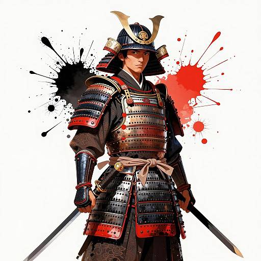Vibrant Samurai Illustration in Armor