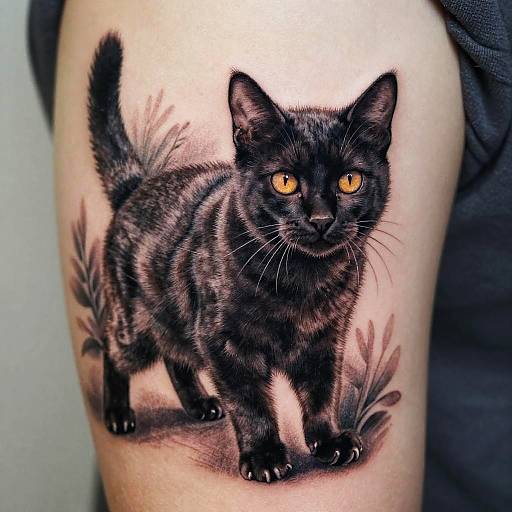 Realistic Black Cat Tattoo Design