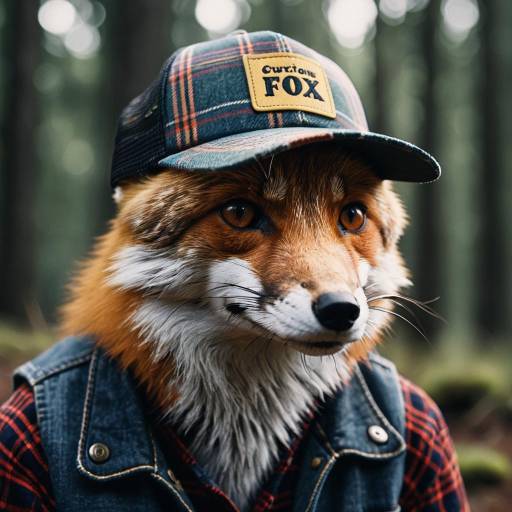 Curious Fox in Plaid Trucker Hat