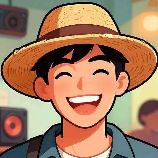 Cheerful Mass Media with Straw Hat