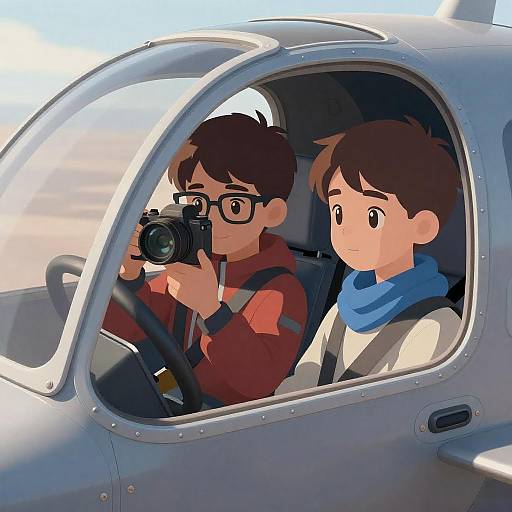 Two Boys in Aircraft Cockpit