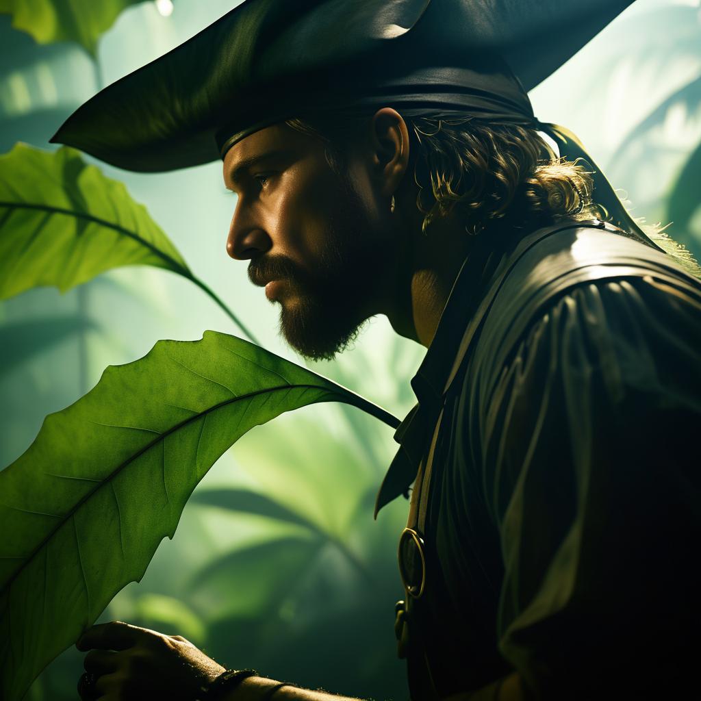 Cinematic Rugged Pirate Captain in Hiding