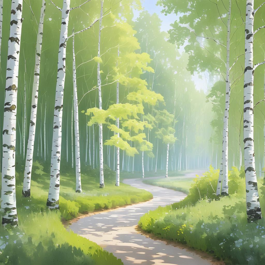 Tranquil Birch Glade with Winding Pathways