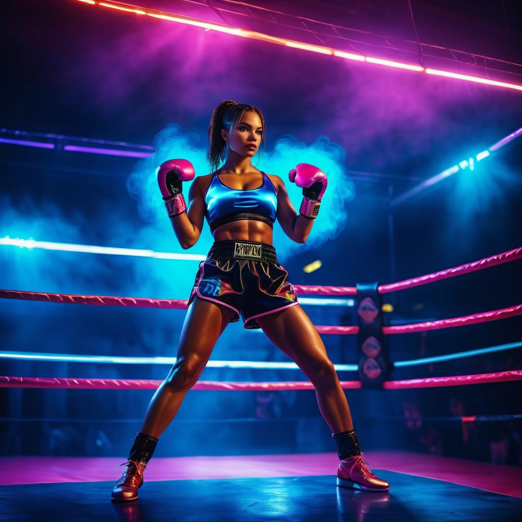 Fierce Female Boxer in Neon Atmosphere