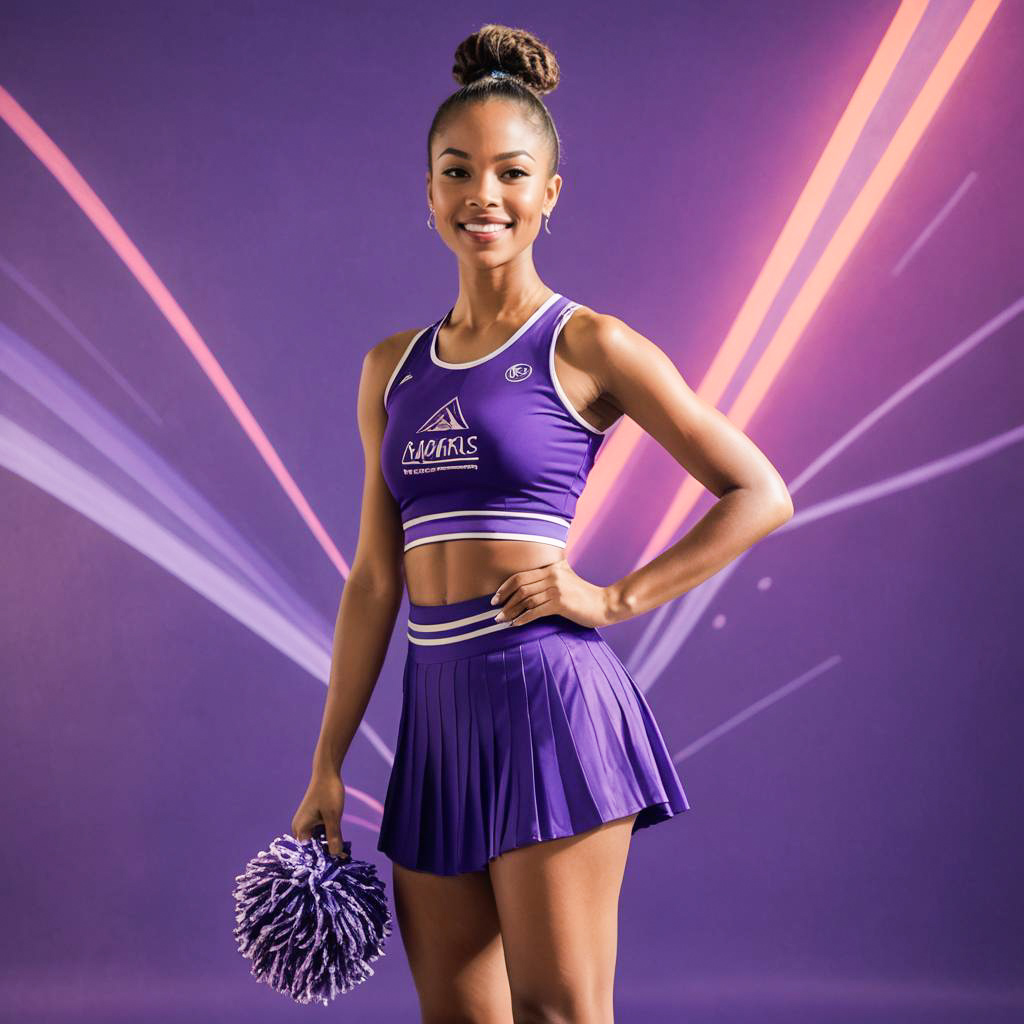 Energetic Cheerleader in Vibrant Amethyst Outfit