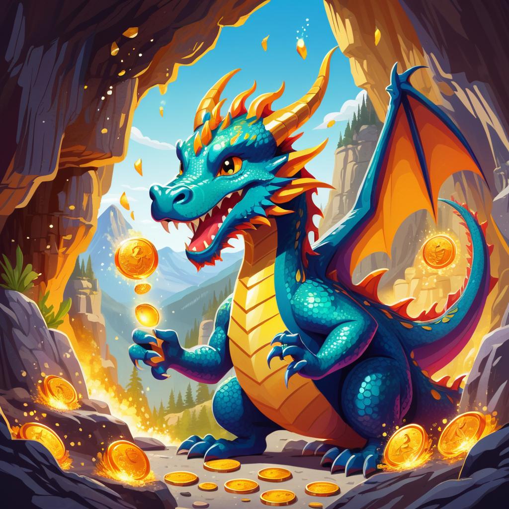 Cheerful Dragon Playing in Sunlit Cave