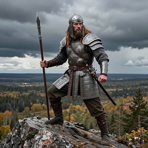Kalevala Warrior on Rocky Cliff
