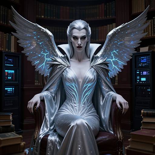 Elegant Vampire AI in Glowing Library