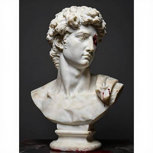 Dramatic Marble Bust with Blood Accents