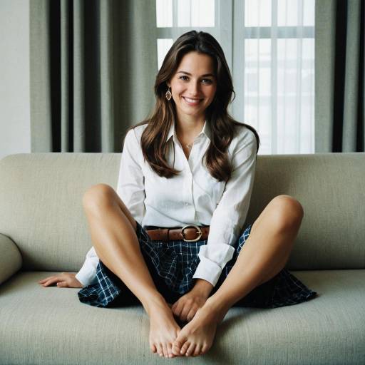 Smiling Woman Sitting on Couch Indoors