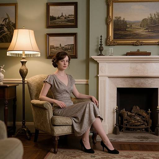 Vintage Parlor Woman Sitting Cozy