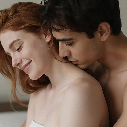 Intimate Close-Up of Mixed-Race Couple