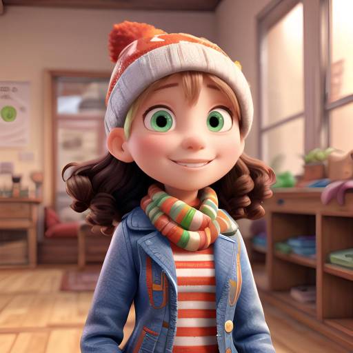 Girl in Winter Striped Clothes with Curly Hair