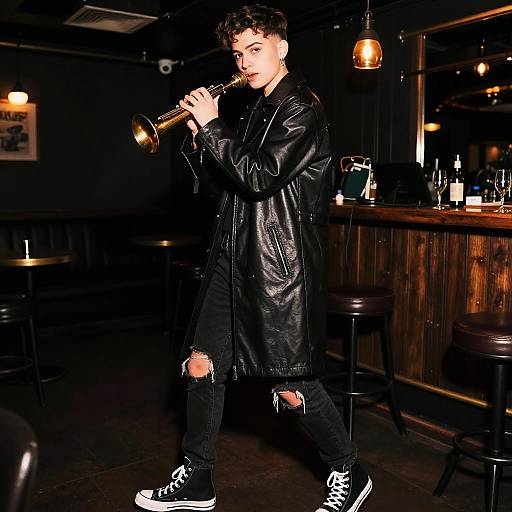 Back-Facing Non-Binary Musician in Jazz Club