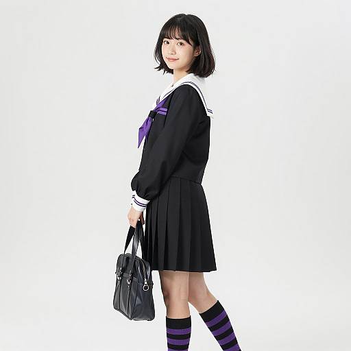 Japanese Schoolgirl in Black Sailor Uniform