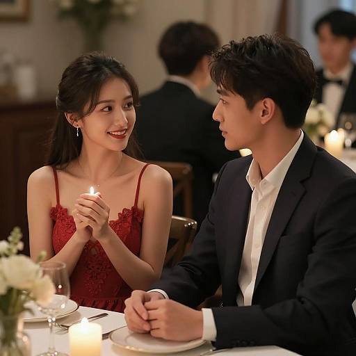 Elegant Couple at Candlelit Dinner