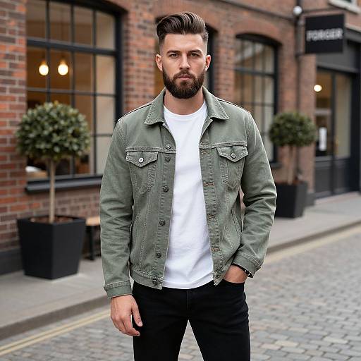 Stylish Bearded Man on Cobblestone Street