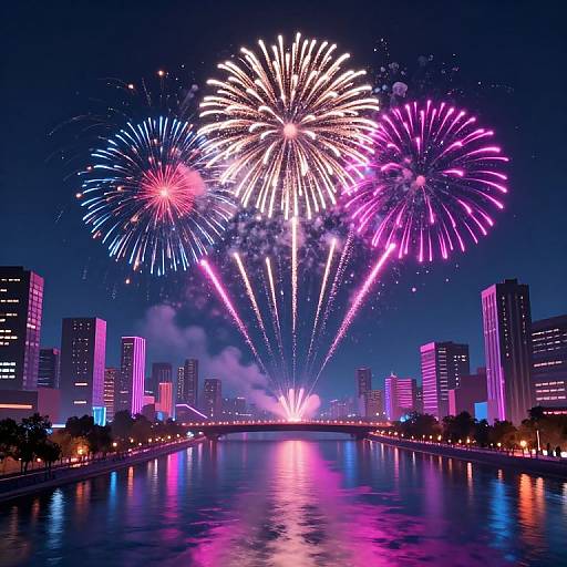 Cyberpunk Cityscape with Neon Fireworks