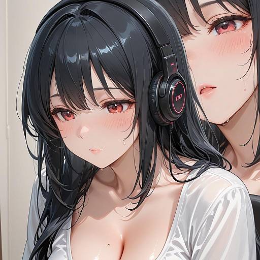 Mature Woman with Headphones and Blush