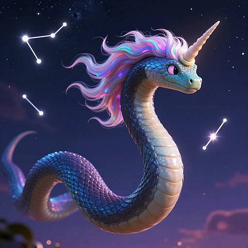 Cosmic Unicorn Snake in Starry Sky