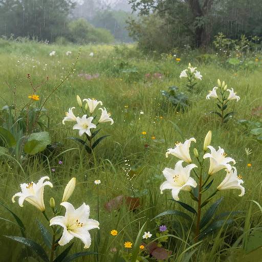 Serene Fantasy Meadow with Lilies