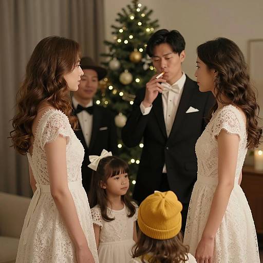 Festive Family Gathering with Christmas Tree